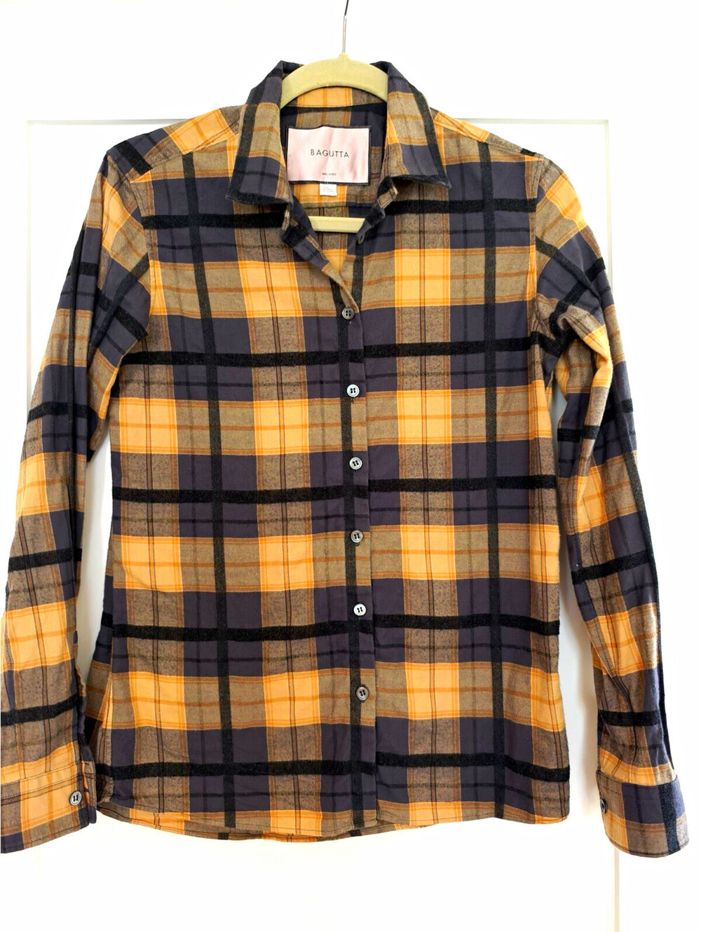 Bagutta  Women’s XS Plaid Flannel Cotton Button-Front Point Collar Shirt Brown